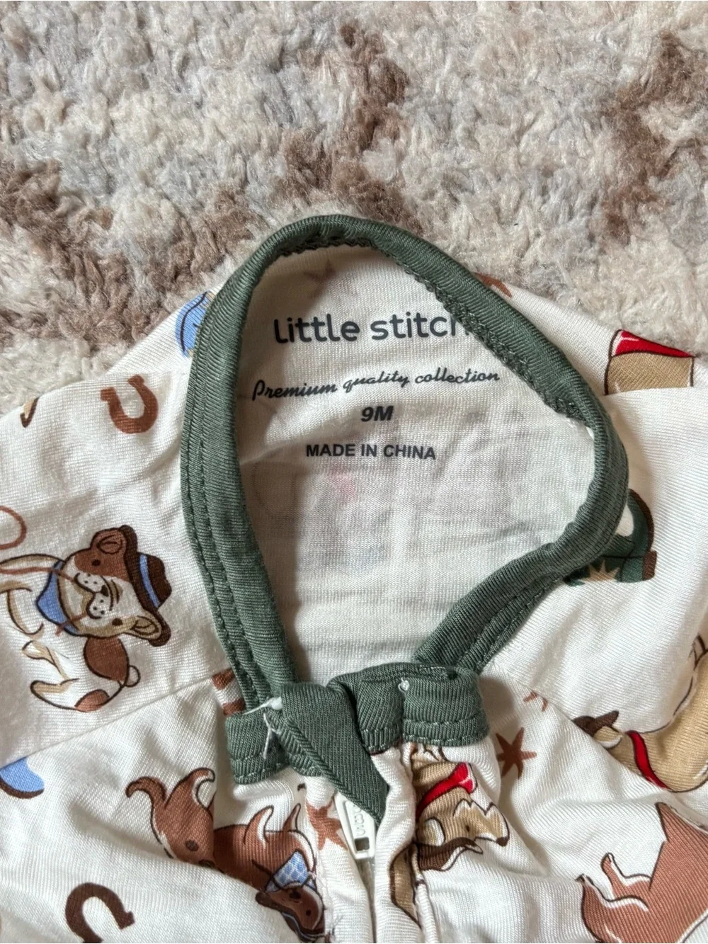 Little Stitch NWT Baby Bamboo Cowboy Onesie One Piece Two-Way Zip Unisex